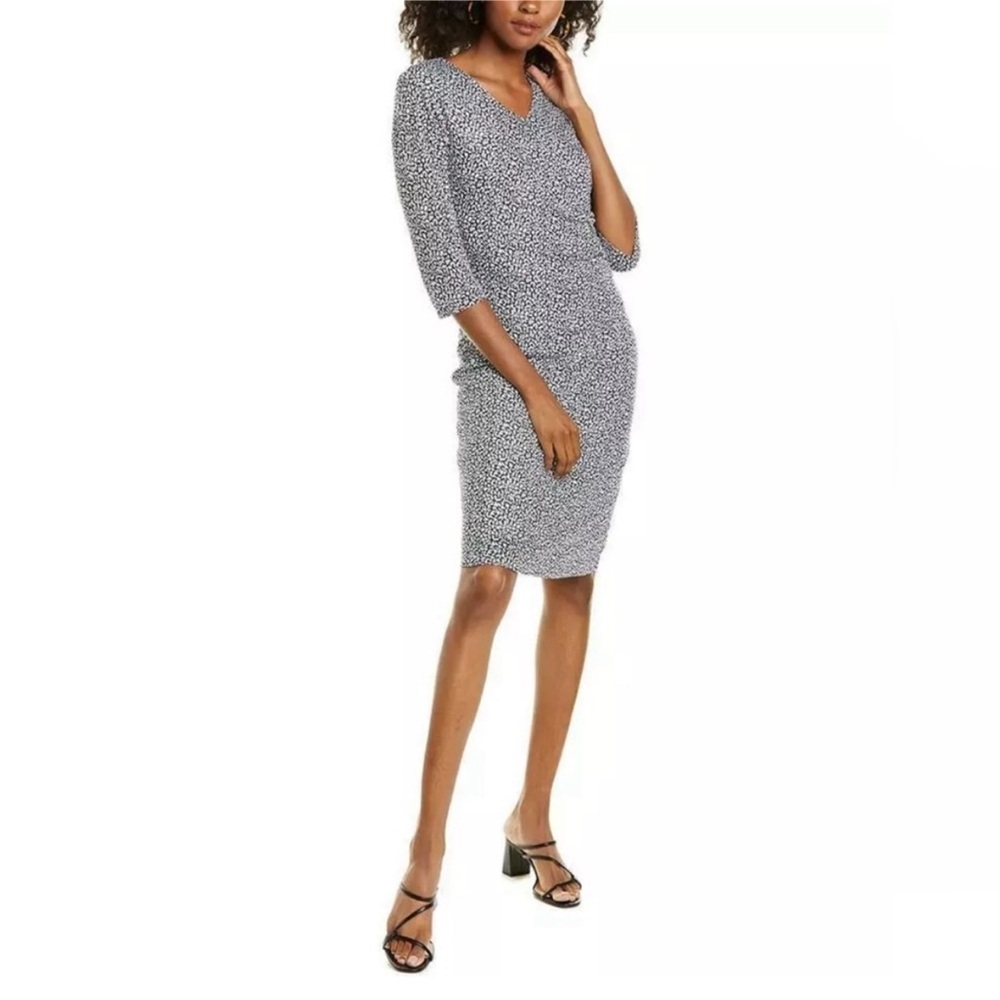 NWT Hugo Boss Epona Midi Dress w/Ruched Left Waist Navy White Retail $398